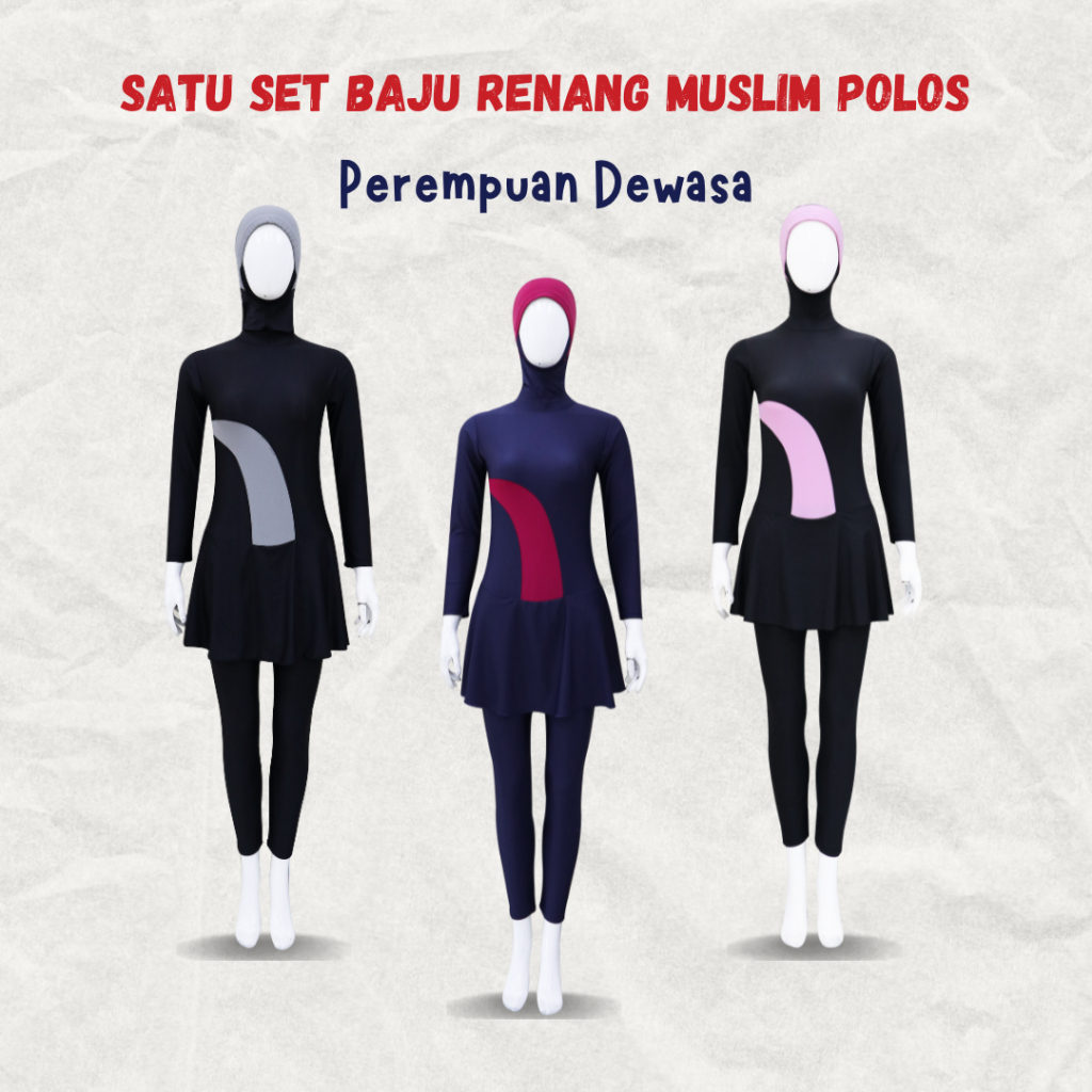 BARU- [1 SET] BAJU RENANG WANITA MUSLIM DEWASA POLOS JUMBO CUP BH