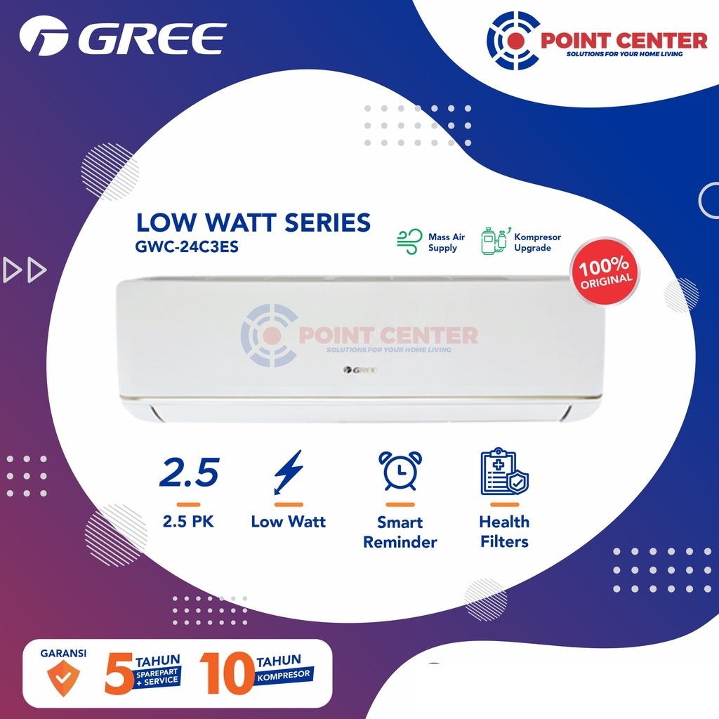 TERMURAH AC GREE 2,5 PK GWC-24C3E DELUXE LOW WATT (INDOOR + OUTDOOR)