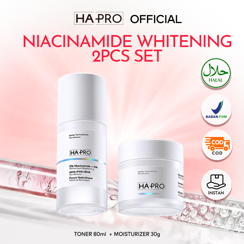 【2pcs Skincare Paket Pemutih】HA PRO Whitening Niacinamide + Alpha Arbutin + Hyaluronic Acid Whitening Moisturizer Glowing Cream Wajah + Whitening Niacinamide + AHA+BHA+PHA+Hyaluronic Acid Whitening