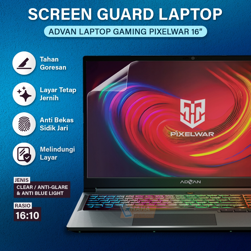 Advan Pixelwar Laptop Gaming 16 Screen Protector Anti Gores Matte Glare Blue Pelindung Layar Blueray