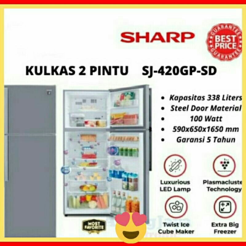 Promo Lemari Es 2Pintu SHARP SJ-420GPSD No Frost Low Watt Big Frezer