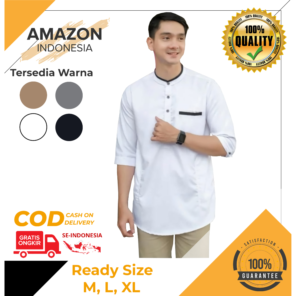 Baju Koko Pria Dewasa Terbaru Model Ardan Warna Putih Bahan Premium Baju Muslim Atasan Pria Kemeja Kekinian Lengan Pendek Murah Bagus