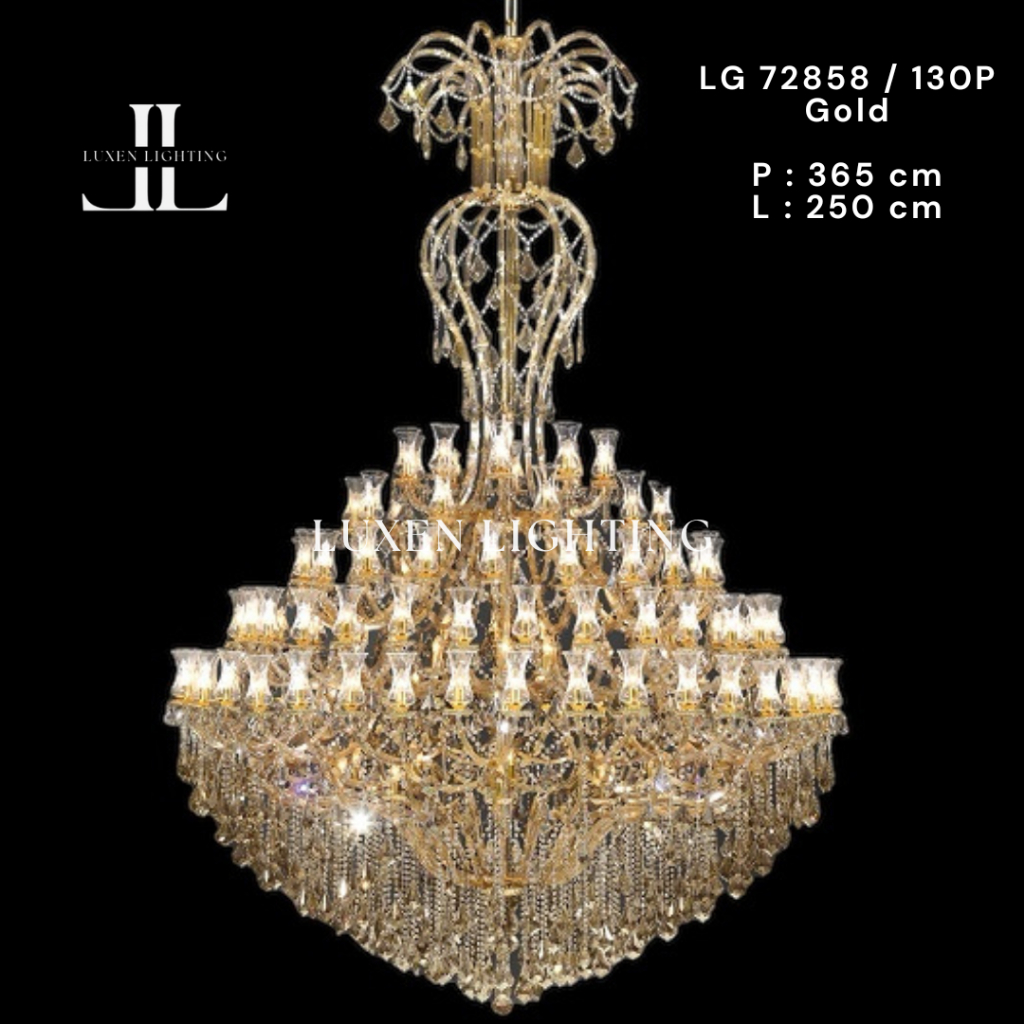 Lampu Gantung Hias Kristal Lilin Kaca Semprong LG 72858 / 130P Gold