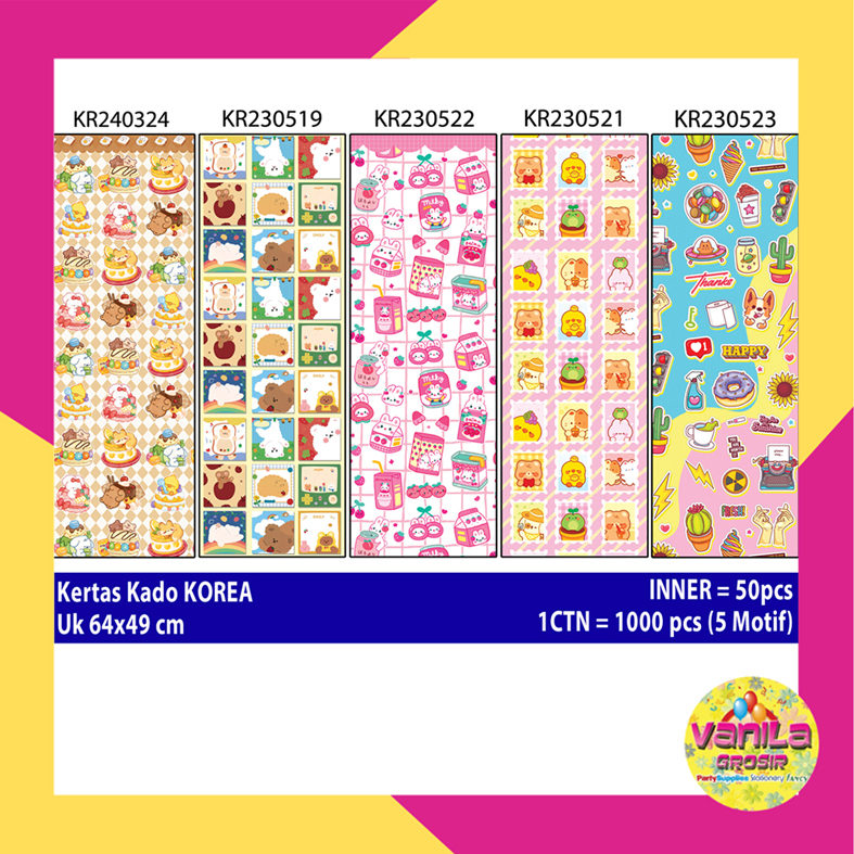 

Kertas Kado KOREA CUTE, wrapping paper, kertas kado doff, kertas warna, kertas kado setara sanwa sansan wawa