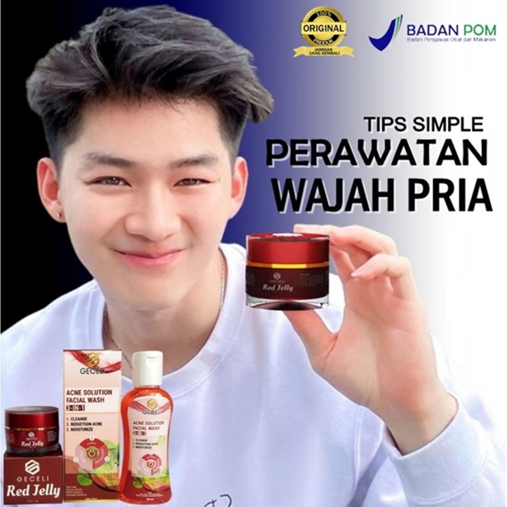PAKET COWOK PRAKTIS RED JELLY GECELI DAN FACIAL WASH GECELI BIKIN KULIT HALUS MULUS DAN GLOWING PERM
