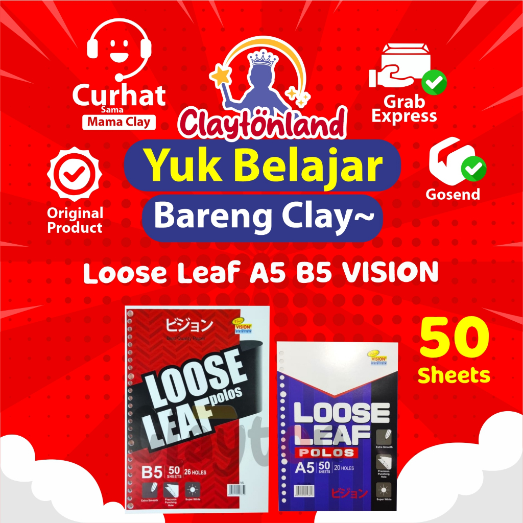 

Loose Leaf A5 B5 Polos 50 Sheets VISION / Kertas Binder Polos A5 Dan B5 Isi 50 Lembar