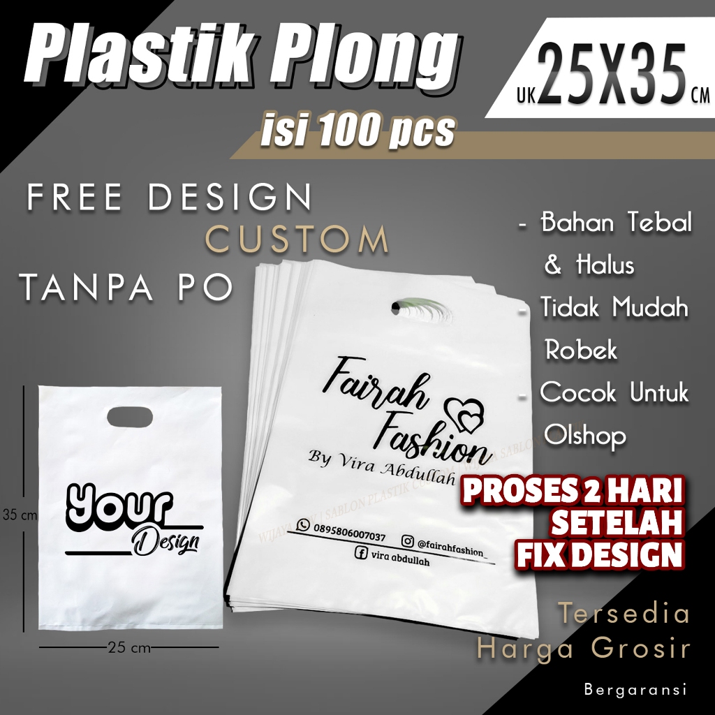 SABLON KANTONG PLASTIK PLONG 25X35 TEBAL HD POND CUSTOM TANPA PO ISI100 CETAK BUNGKUS KRESEK FREE DE
