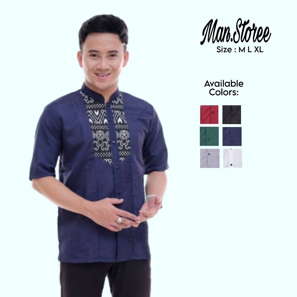 ORI MAN STORE - BAJU KOKO PRIA LENGAN PENDEK KOMBINASI BATIK - KAIN KATUN HALUS