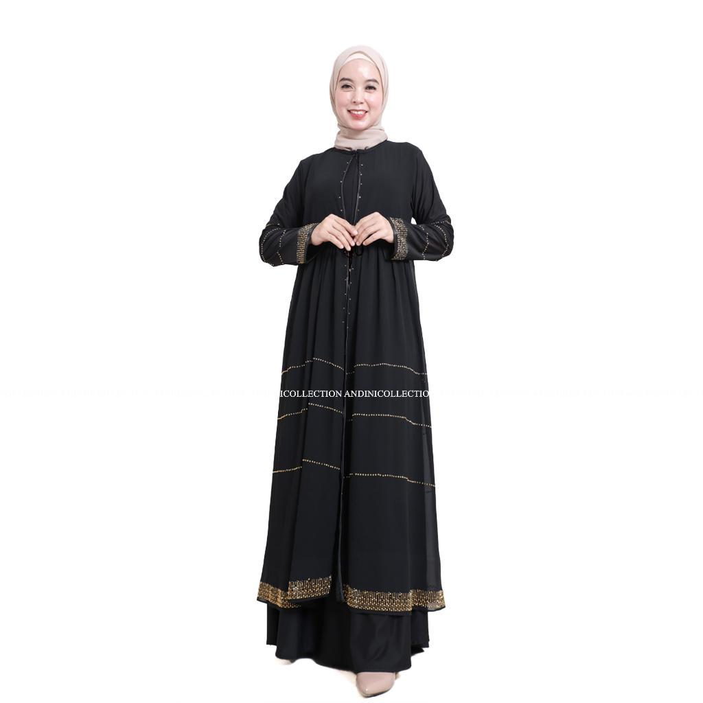 Abaya Turkey 157 Amarta Hitam Putih Remaja Simpel Muslim Payet Mewah