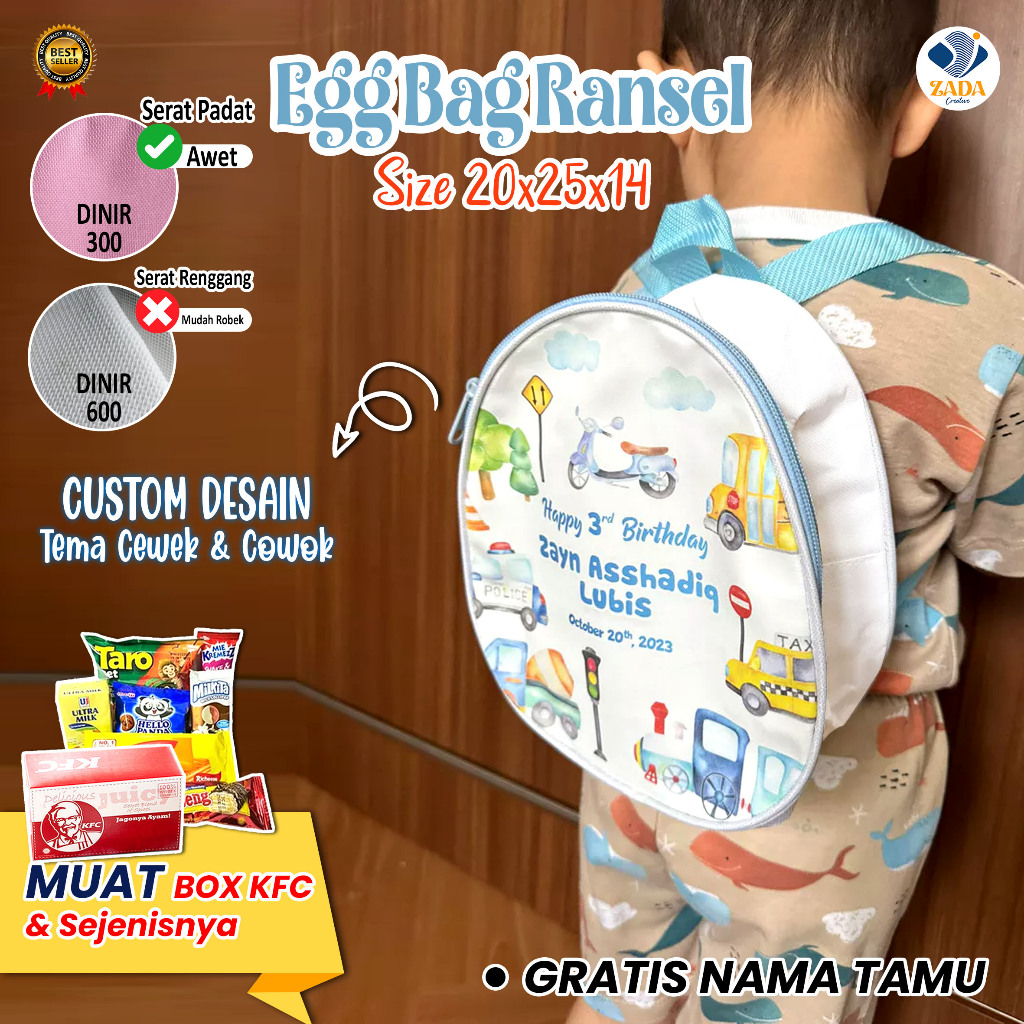 

EGG BAG RANSEL PREMIUM CUSTOM Tas Ulang Tahun Anak / Tas Tedak Siten / Aqiqah / Souvenir Promosi Sekolah TK PAUD / Goodie Bag