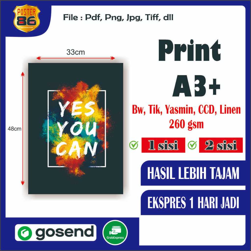 

Print Cetak A3+ MURAH | Art Carton, BW, Yasmin, TIK, Linen, CCD 260gsm | 1 Sisi / 2 Sisi | Poster A3+ Gambar dinding