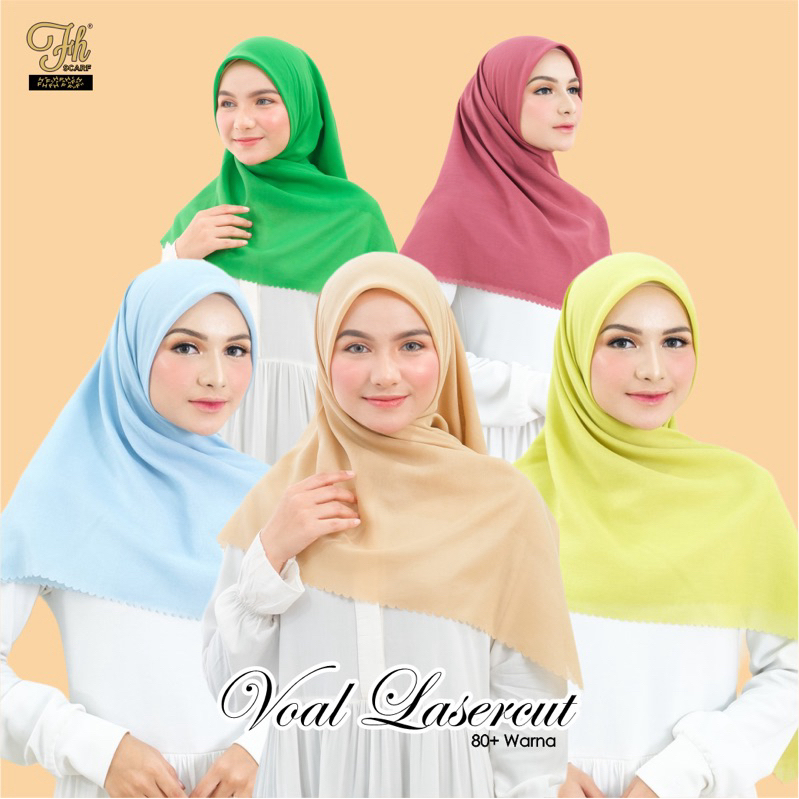 [ COD ] Jilbab FH Scarf Kerudung Segi Empat Polos Voal Lasercut VOL 1