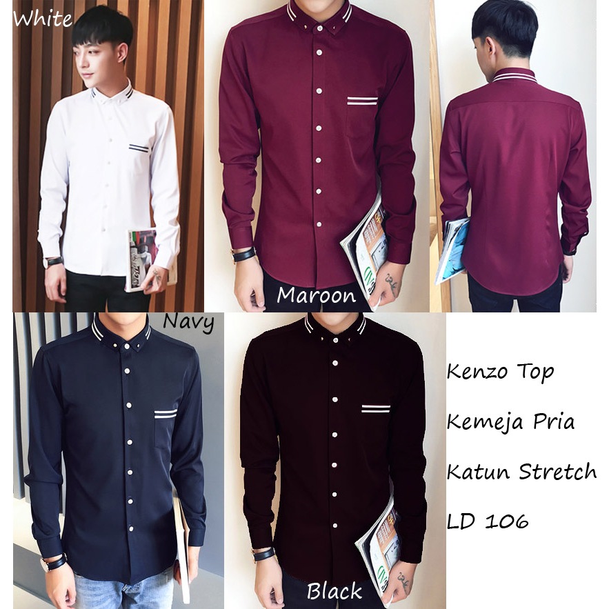 FortKlass KENZIO Kemeja Koko Pria Lengan Panjang Baju Koko Sablon Motif Kemeja Tangan Panjang Lebara