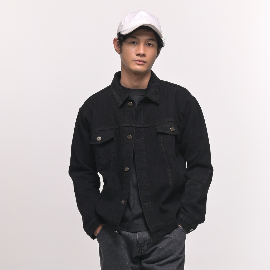 JB - Jacket Denim Corduroy Black - Jaket Trucker Jeans Pria