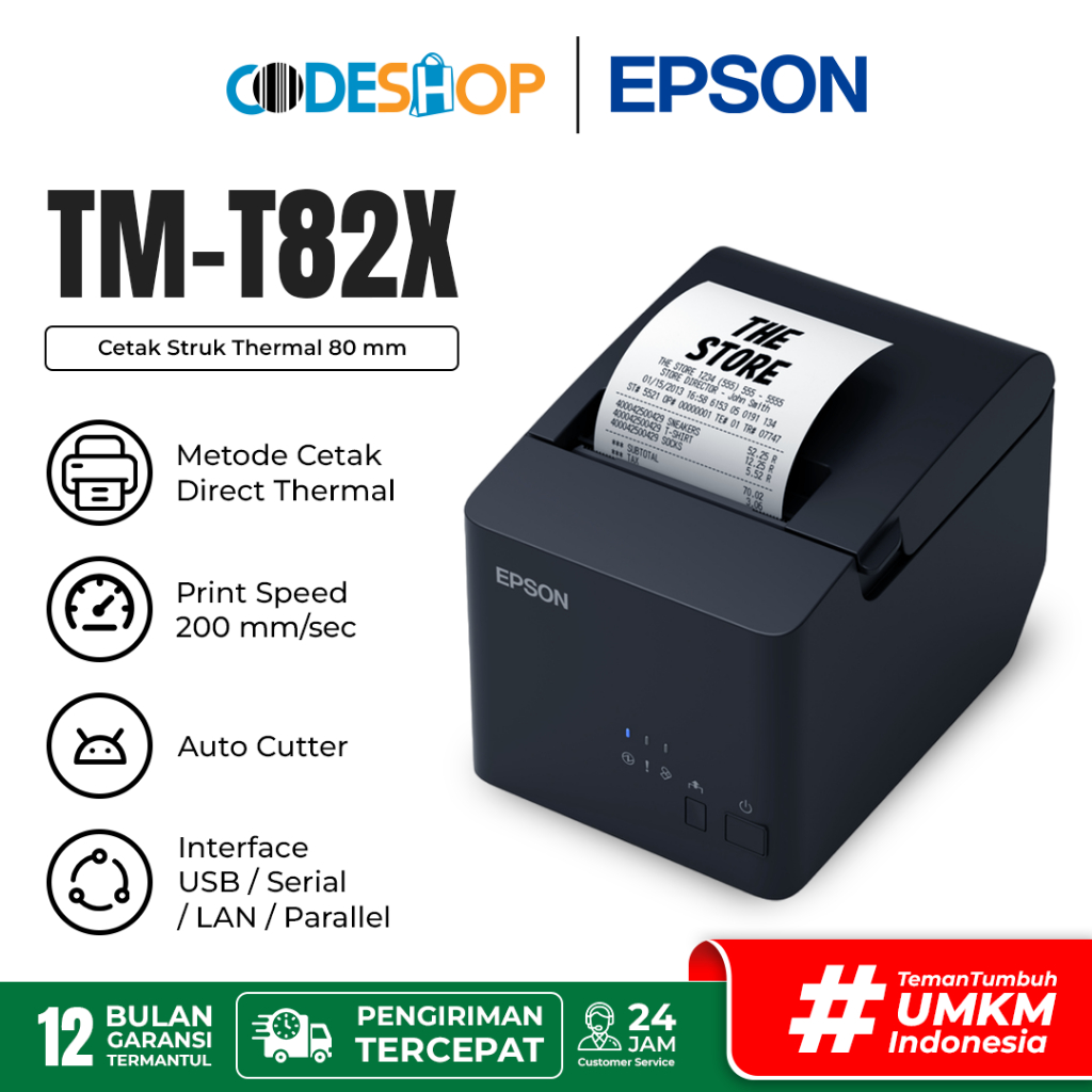 Printer Direct Thermal Epson TMT 82X Bluetooth Auto Cutter printer