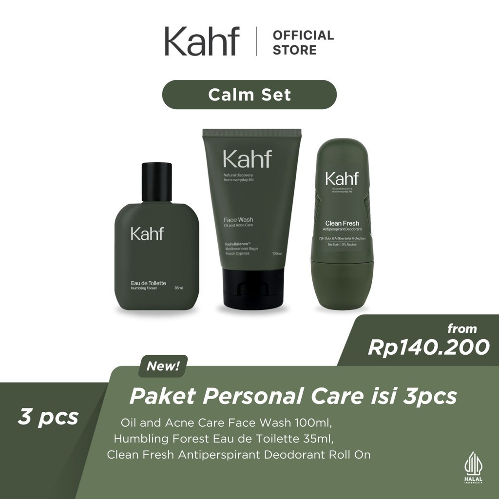 Kahf Paket Personal Care Isi 3pcs - Calm Set Hijau - EDT Hijau, FW Hijau, Deodorant Hijau