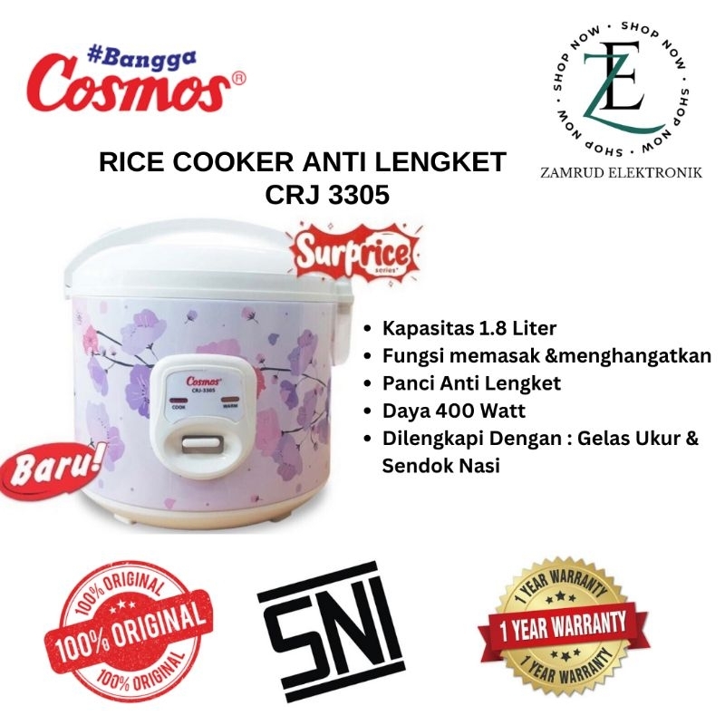 Cosmos Rice Cooker / Magic Com 1.8 Liter CRJ-3305 / CRJ 3305 / CRJ 3305 GARANSI RESMI