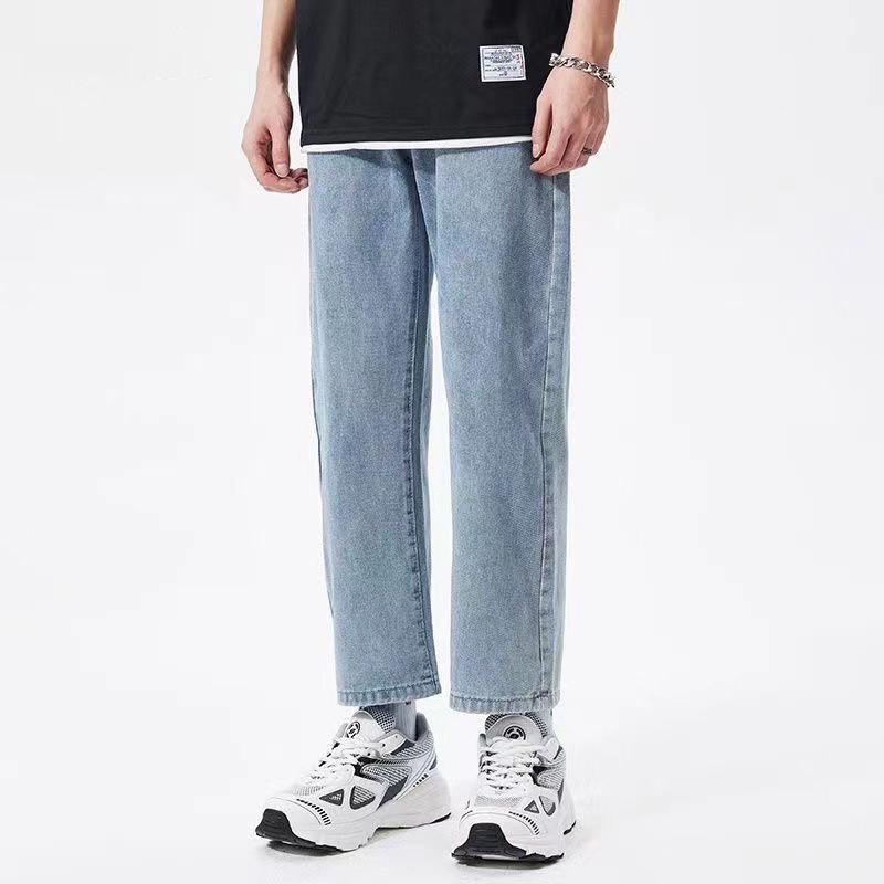 Celana Jeans celana jeans pria  biru muda denim washed straight Boyfriend Jeans celana loose pants p
