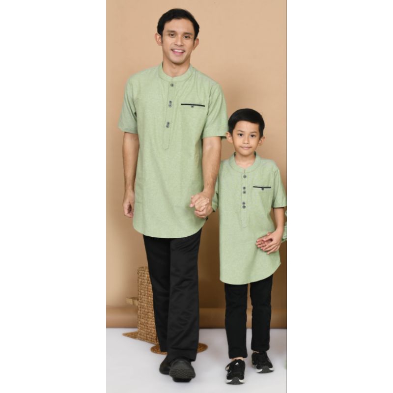 baju Koko ayah dan anak warna Sage/baju Koko Couple warna Sage