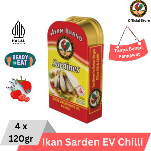 

Ayam Brand - Sarden Kaleng Extra Virgin Olive Oil Pedas 4 pcs 120gr