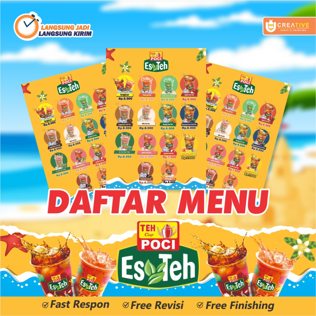 Cetak Daftar Menu Es Teh (Bisa Custom Design)