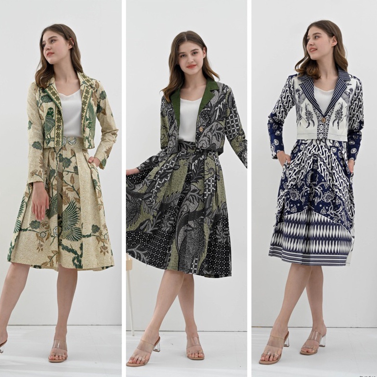 Terbaru Pikoiid  Setelan batik wanita modern lengan panjang semi blazer  set batik rok kantor 316 PA