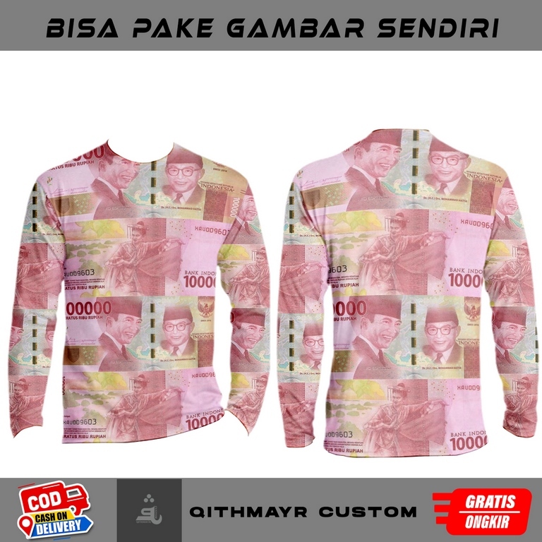 kaos pria baju uang 100k Fullprinting 3D terbaru bisa custom gambar termurah