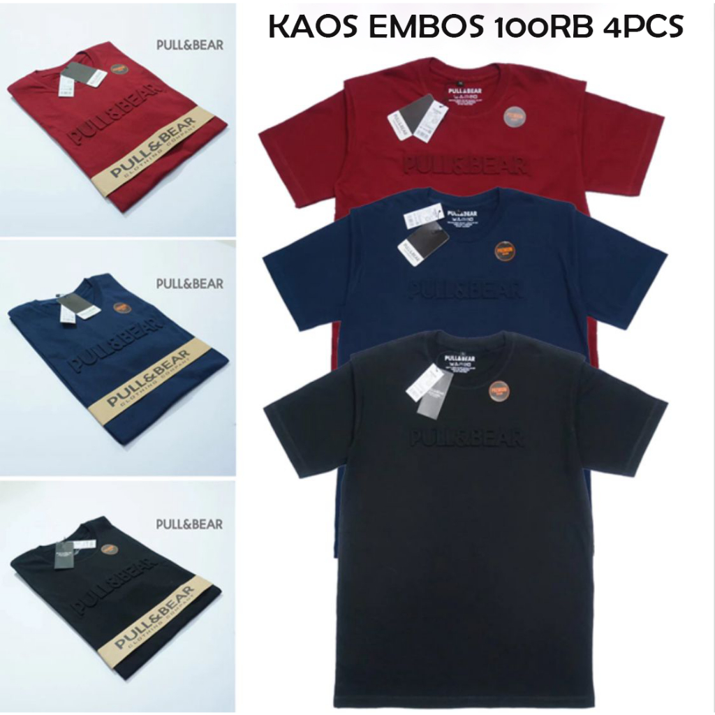 100rb 4pcs T-Shirt Kaos Embos Sablon Timbul Pria 4 Potong Ukuran M L XL XXL Jumbo Kaos Embos Pull an