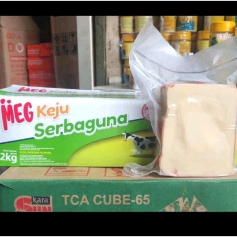 

Keju Meg cheddar Rep 1kg & 500gr cheddar serbaguna