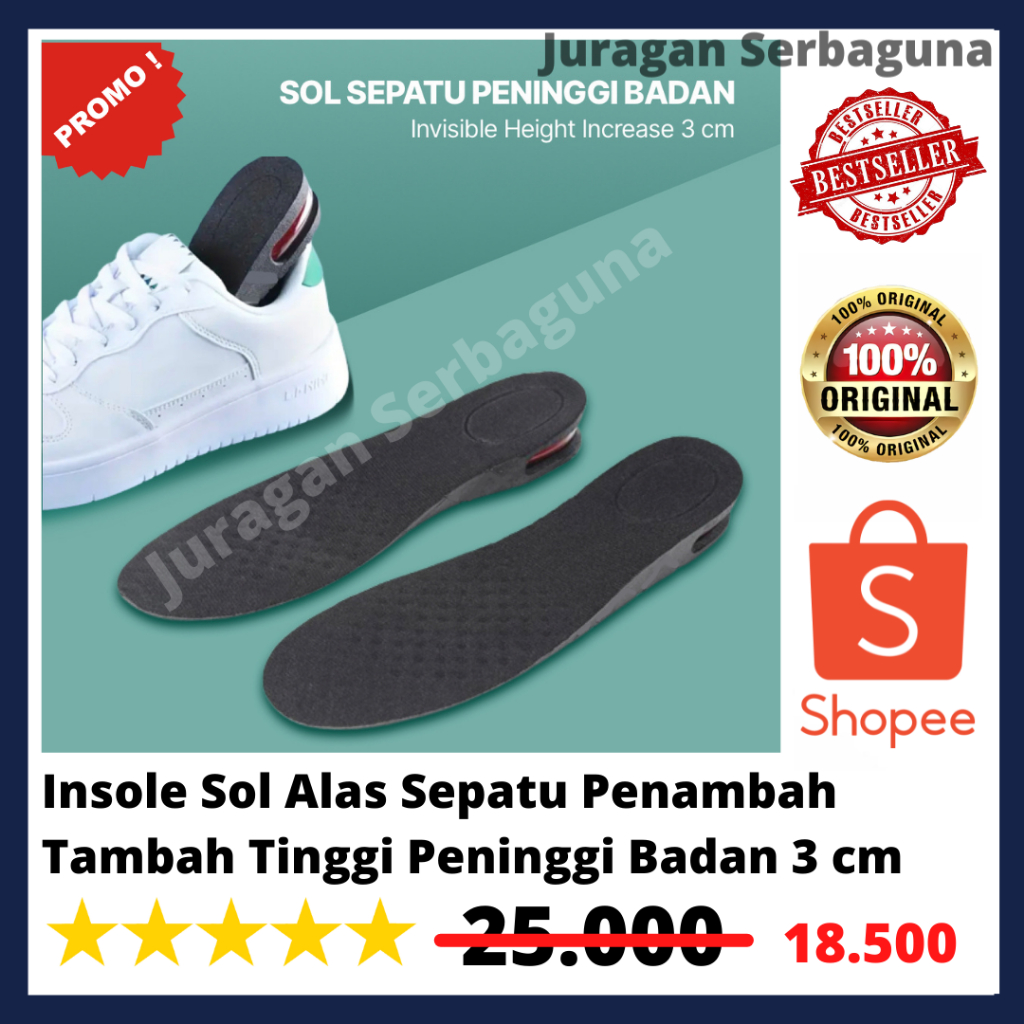 Insole Sol Alas Sepatu Penambah Tambah Tinggi Peninggi Badan 3 cm
