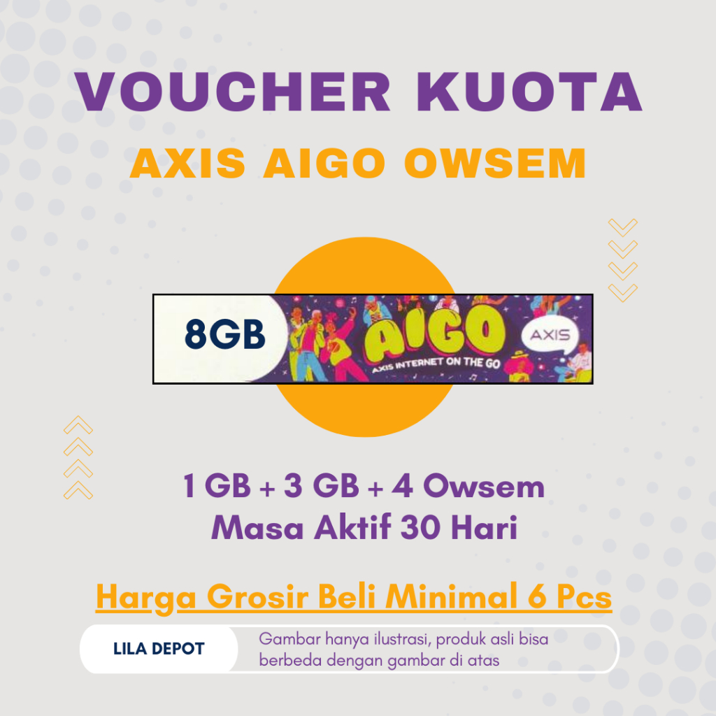 Voucher Data Fisik Axis Aigo Kuota Nasional 1 GB + Kuota Lokal 3 GB + OWSEM 4 GB; Masa Aktif 30 Hari