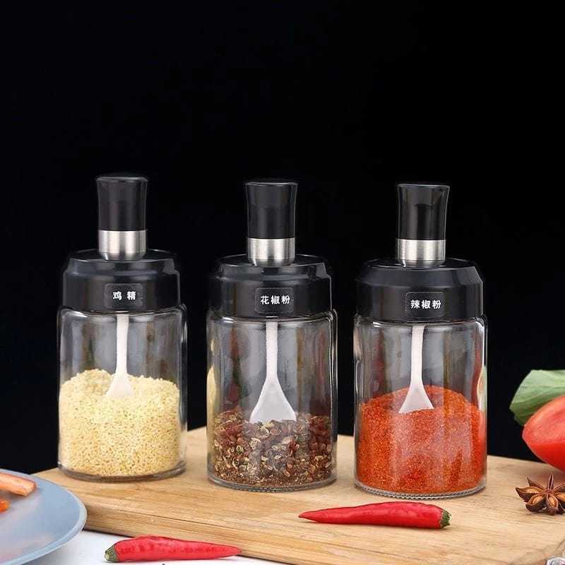 Botol Bumbu Dapur Berbahan Kaca Bonus Sendok / Tempat Bumbu Dapur Kopi Gula Merica Lada Serbaguna De