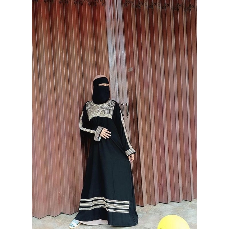 abaya hitam bordir mutiara 2 termurah