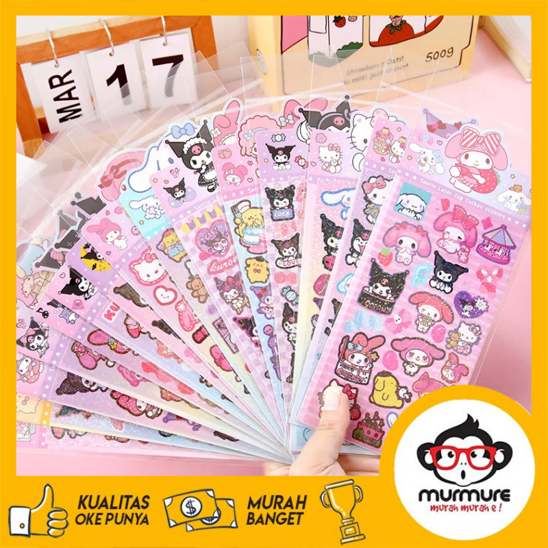 

MURMURE I STIKER GLITER HOLOGRAM BESAR MOTIF SANRIO KUROMI MELODY CINNAMOROL POMPOMPURIN KARAKTER LUCU-LUCU