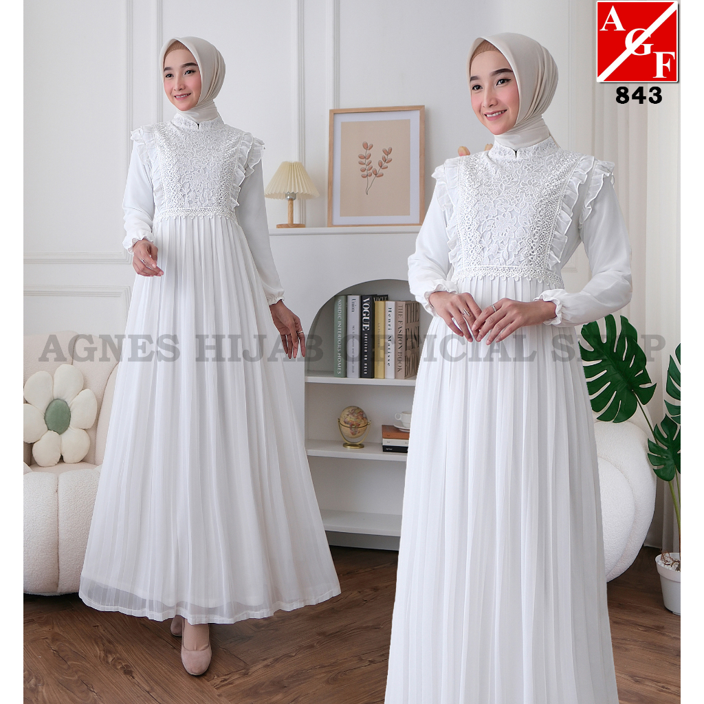 Gamis Putih Brukat Terbaru Gamis Lebaran 1 Set Jilbab Busui Putih Polos Fashion Muslim M-L-XL-XXL-XX