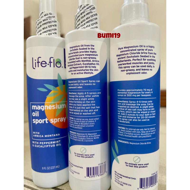 Magnesium Oil Spray Life Flo 237 ml[Relaxation]