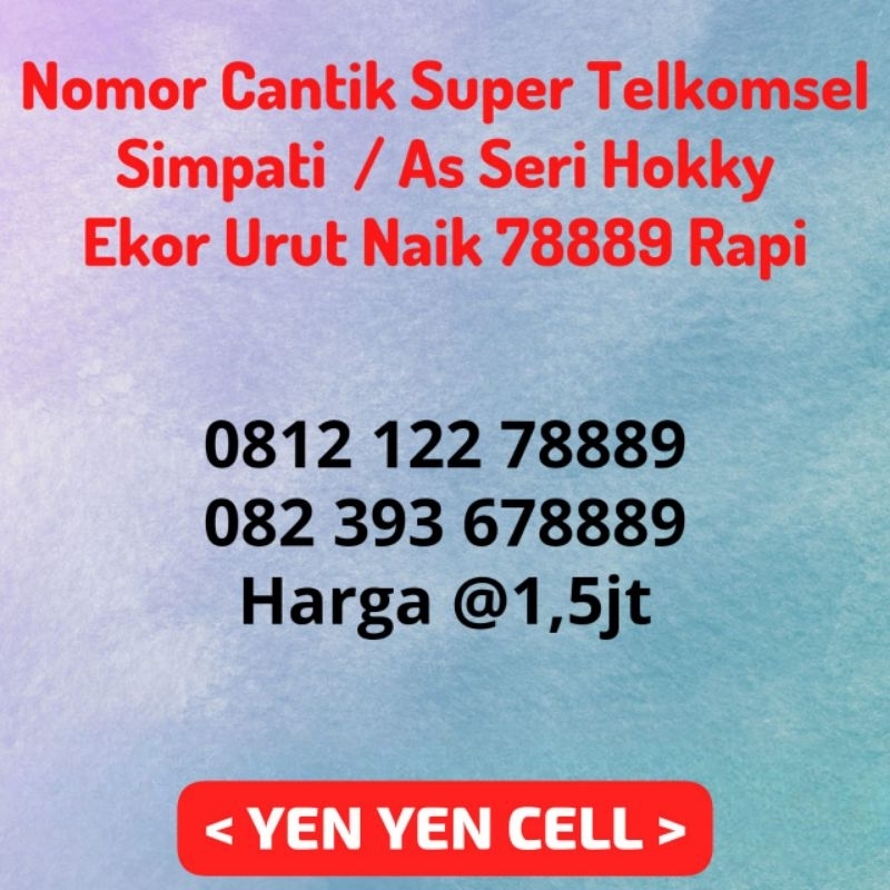 Nomor Cantik Super Kartu Perdana Telkomsel Simpati / As Seri Ekor Akhiran 78889 / 678889 Belakang Bu