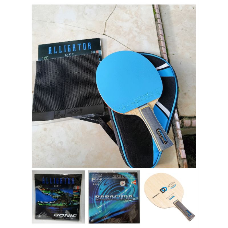 Bet tenis meja kayu donic original true carbon inner + karet forehand donic barracuda+ karet backhan