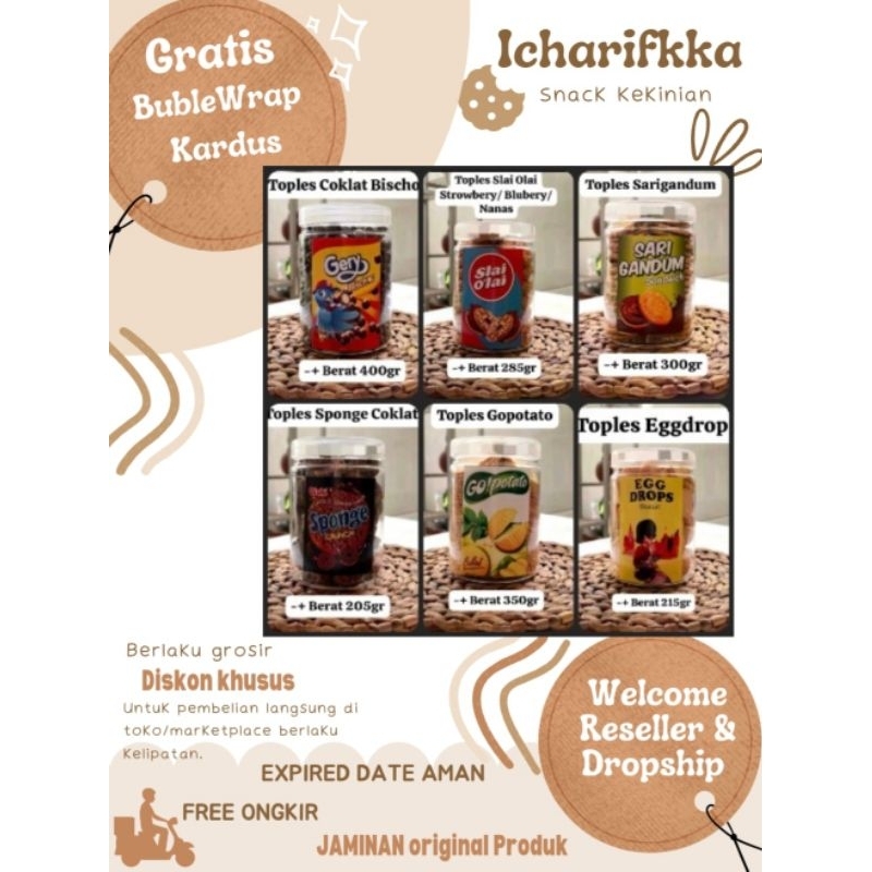 

Ready Stok BISKUIT LEBARAN Branded KEMASAN TOPLES REPACK Bischoc 600ml- 750ml Expired panjang dijamin.