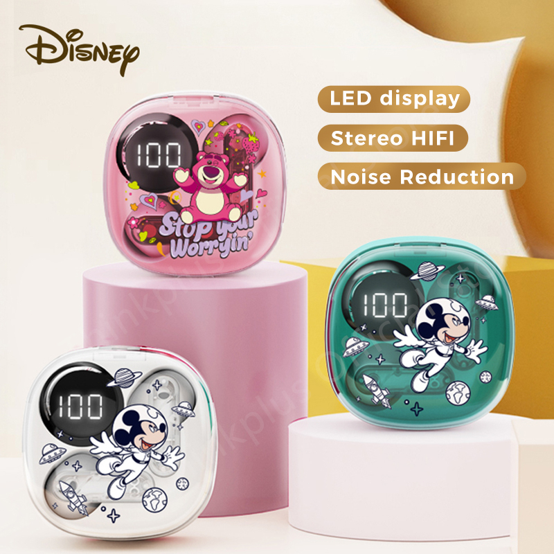 	 100% Asli Disney XD09 Headset Bluetooth Nirkabel TWS V5.3 Mini In-Ear Cute Earphone Peredam Bising Headphone Bass Tombol sentuh Display LED untuk iOS / Android	