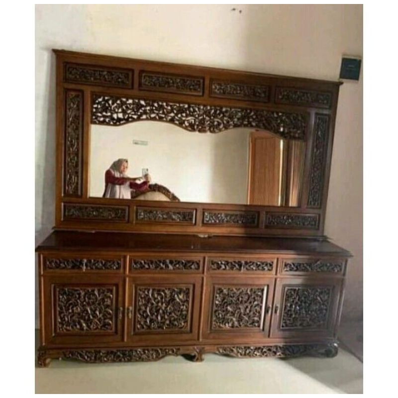 BUFET HIAS PALEMBANG UKIR KAYU JATI | SET MEJA RIAS BUFET TV UKIR BUFET MINI.ALIS FURNITURE JATI | B