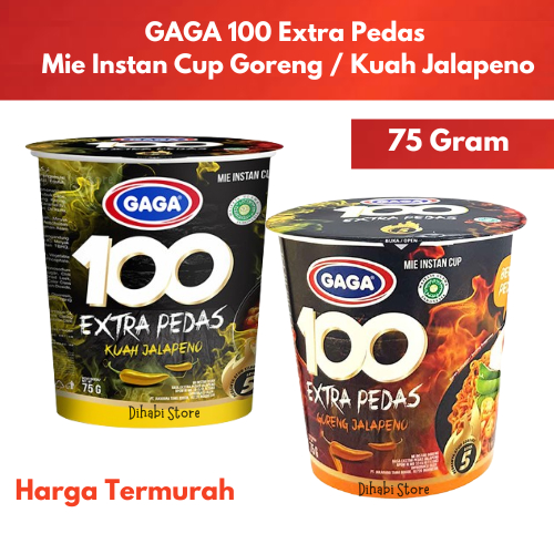 Gaga100 Extra Pedas Mie Instan Cup Kuah , Goreng Jalapeno
