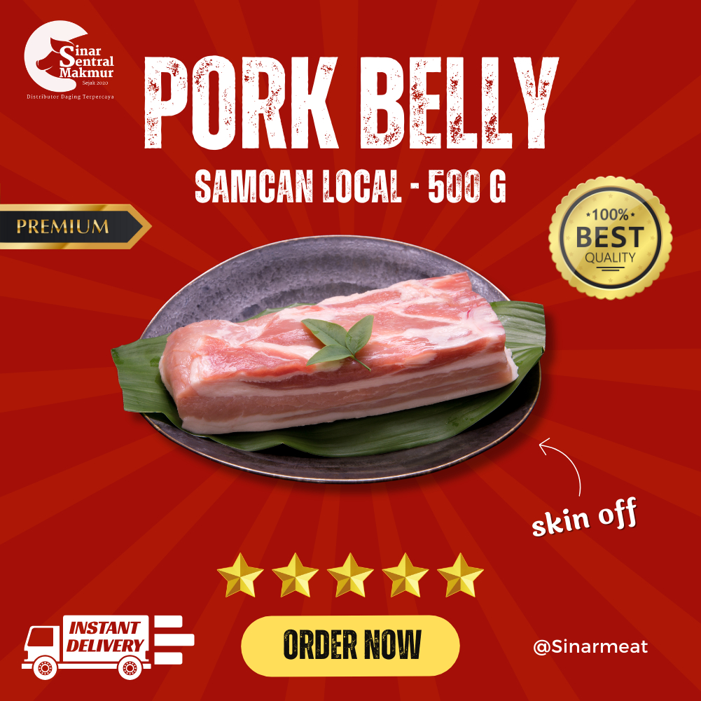

DAGING BABI SAMCAN LEPAS KULIT LOKAL / PORK BELLY SKIN OFF 500GR