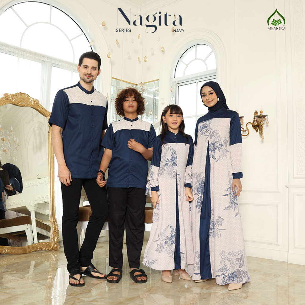 Sarimbit Keluarga 2024 Lebaran Series NAGITA NAVY By MEMORA - Baju Lebaran 2024 Couple Keluarga Orig