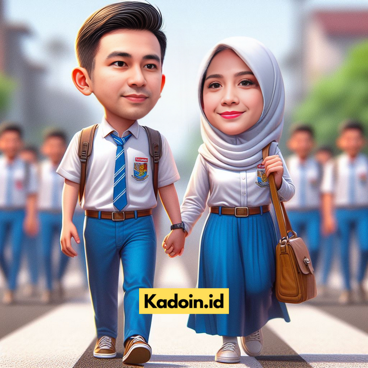 Jasa Edit Karikatur AI Baju SMA untuk kado ulang tahun/wisuda/anniversary/pernikahan dll