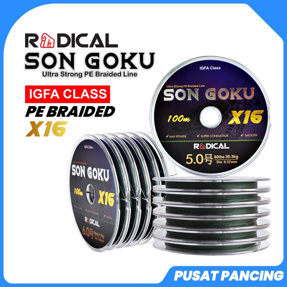 Senar pancing pe RADICAL SON GOKU X16 MOSS GREEN 1m connecting Super Quality PE Braided Line  Senar 