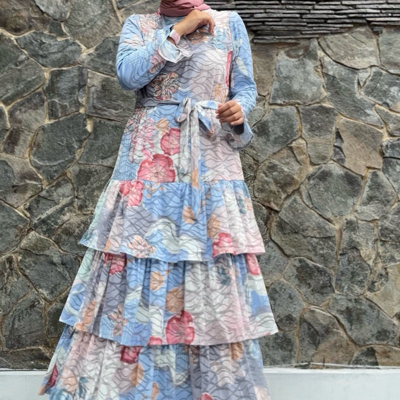 Kasa Heritage Flower Rimple Dress Gamis lebaran Gamis Hari Raya Baju Lebaran