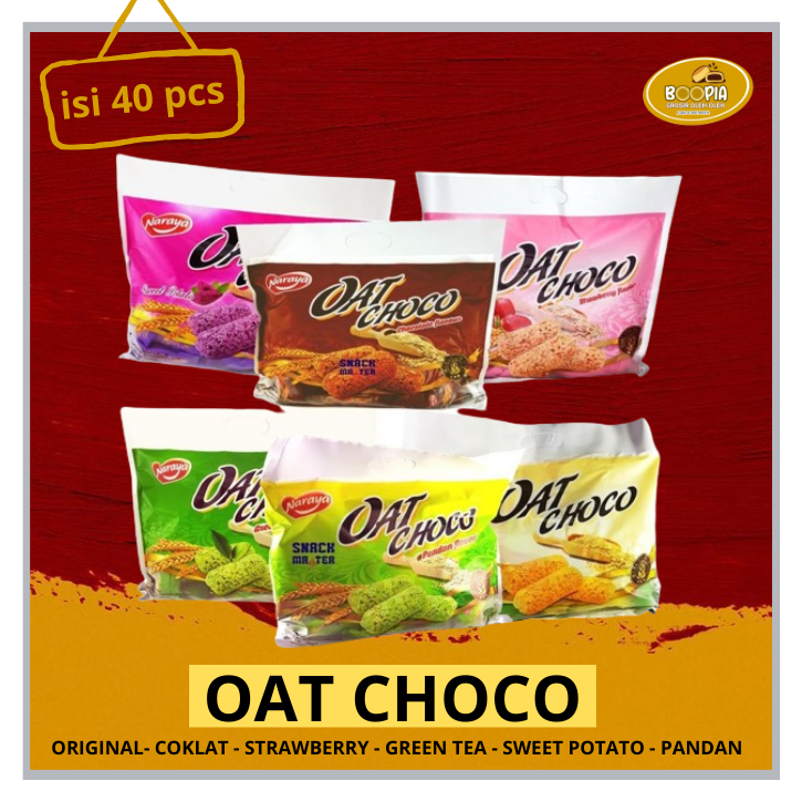 

Naraya Oat Choco Sereal Gandum isi 40 pcs All Varian Coklat - Strawberry - Pandan - Green Tea - Original Vanilla Mix - Sweet Potato - Caramel - Chocorio Cookies Crumbs