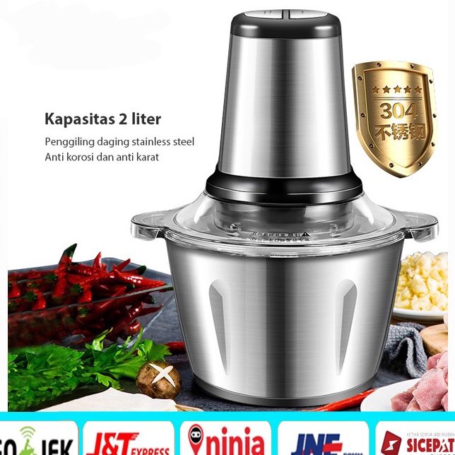 QM ORIGINAL BLENDER DAGING STAINLESS 2L  CHOPPER BLENDER DAGING PENGGILING  MEAT BLENDER ELEKTRIK ST