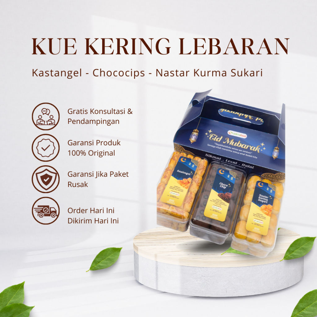 

Kue Kering Lebaran Paket 3 Toples Kastangel - Chococips - Nastar Kurma Sukari Enak Lezat dan Halal By Salmafood